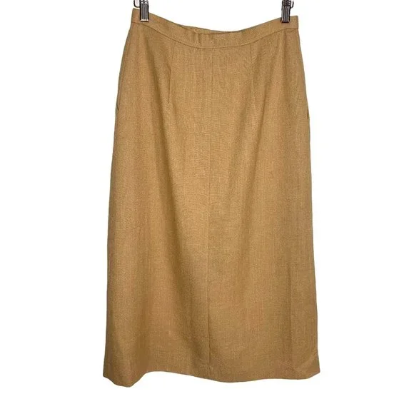Vintage 70s Evan Picone Tan Button Up Straight Midi Skirt Medium - Picture 3 of 8
